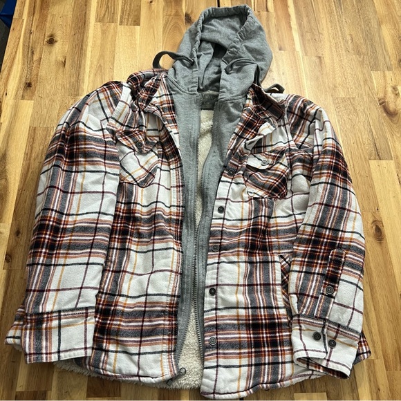 Natural Reflections Jackets & Blazers - Natural Reflections Plaid Sherpa Lined Hooded Jacket Shacket L/G